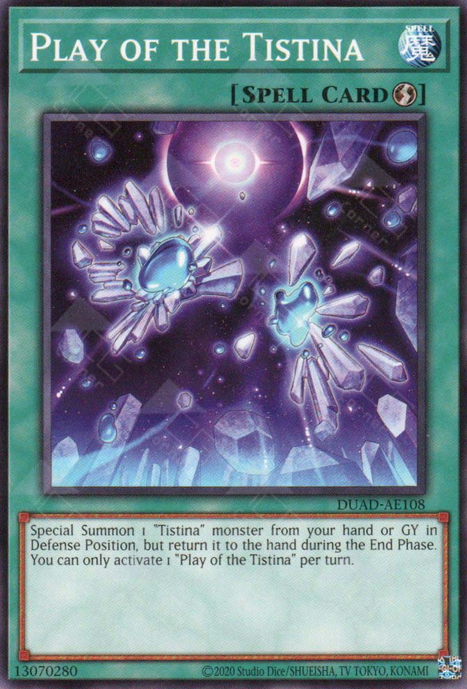 This is an image for the product Play of the Tistina that has a rarity of Common in the Duelist's Advance with a card code of DUAD-AE108 that is available on the TEKKX Product website.