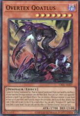 This is an image for the product Overtex Qoatlus that has a rarity of Ultra Rare in the Creation Pack 01 with a card code of CR01-AE027 that is available on the TEKKX Product website.