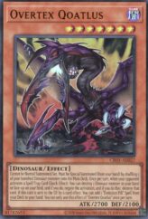 This is an image for the product Overtex Qoatlus that has a rarity of Ultra Rare in the Creation Pack 01 with a card code of CR01-AE027 that is available on the TEKKX Product website.