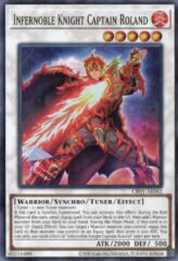 This is an image for the product Infernoble Knight Captain Roland that has a rarity of Super Rare in the Creation Pack 01 with a card code of CR01-AE082 that is available on the TEKKX Product website.
