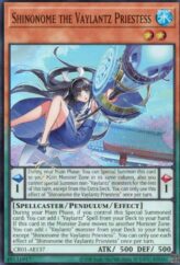 This is an image for the product Shinonome the Vaylantz Priestess that has a rarity of Super Rare in the Creation Pack 01 with a card code of CR01-AE137 that is available on the TEKKX Product website.
