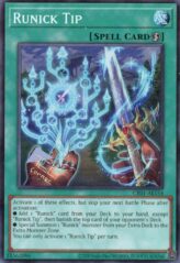 This is an image for the product Runick Tip that has a rarity of Super Rare in the Creation Pack 01 with a card code of CR01-AE154 that is available on the TEKKX Product website.