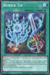 This is an image for the product Runick Tip that has a rarity of Super Rare in the Creation Pack 01 with a card code of CR01-AE154 that is available on the TEKKX Product website.