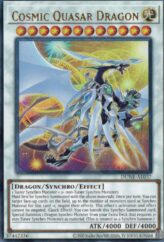 This is an image for the product Cosmic Quasar Dragon that has a rarity of Ultimate Rare in the Duelist Nexus with a card code of DUNE-AE037 that is available on the TEKKX Product website.