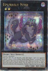 This is an image for the product Epurrely Noir that has a rarity of Quarter Century Secret Rare in the Duelist Nexus with a card code of DUNE-AE044 that is available on the TEKKX Product website.