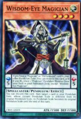 This is an image for the product Wisdom-Eye Magician that has a rarity of Ultra Rare in the Creation Pack 02 with a card code of CR02-AE019 that is available on the TEKKX Product website.