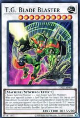 This is an image for the product T.G. Blade Blaster that has a rarity of Super Rare in the Creation Pack 02 with a card code of CR02-AE065 that is available on the TEKKX Product website.