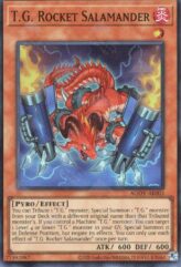 This is an image for the product T.G. Rocket Salamander that has a rarity of Super Rare in the Age of Overlord with a card code of AGOV-AE003 that is available on the TEKKX Product website.