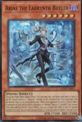 This is an image for the product Arias the Labrynth Butler that has a rarity of Super Rare in the Age of Overlord with a card code of AGOV-AE017 that is available on the TEKKX Product website.