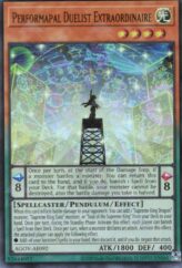 This is an image for the product Performapal Duelist Extraordinaire that has a rarity of Ultra Rare in the Age of Overlord with a card code of AGOV-AE092 that is available on the TEKKX Product website.