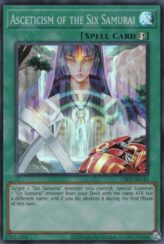 This is an image for the product Asceticism of the Six Samurai that has a rarity of Super Rare in the Creation Pack 05 with a card code of CR05-AE145 that is available on the TEKKX Product website.