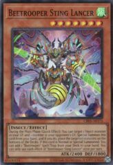 This is an image for the product Beetrooper Sting Lancer that has a rarity of Super Rare in the Creation Pack 05 with a card code of CR05-AE173 that is available on the TEKKX Product website.
