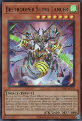 This is an image for the product Beetrooper Sting Lancer that has a rarity of Super Rare in the Creation Pack 05 with a card code of CR05-AE173 that is available on the TEKKX Product website.