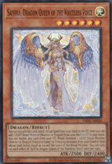 This is an image for the product Saffira, Dragon Queen of the Voiceless Voice that has a rarity of Super Rare in the Phantom Nightmare with a card code of PHNI-AE020 that is available on the TEKKX Product website.