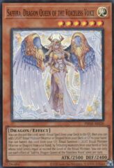 This is an image for the product Saffira, Dragon Queen of the Voiceless Voice that has a rarity of Super Rare in the Phantom Nightmare with a card code of PHNI-AE020 that is available on the TEKKX Product website.