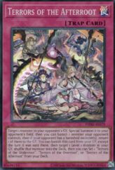 This is an image for the product Terrors of the Afterroot that has a rarity of Super Rare in the Phantom Nightmare with a card code of PHNI-AE079 that is available on the TEKKX Product website.