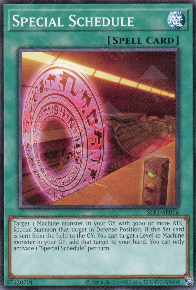 This is an image for the product Special Schedule that has a rarity of Common in the Selection 5: Quarter Century Edition with a card code of SLF1-AE016 that is available on the TEKKX Product website.