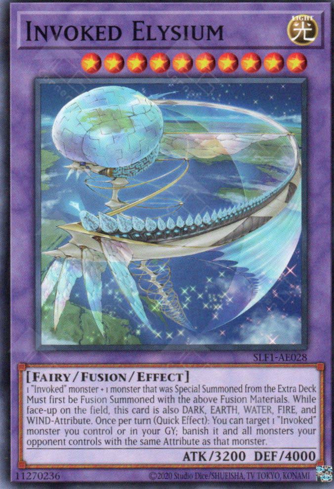 This is an image for the product Invoked Elysium that has a rarity of Common in the Selection 5: Quarter Century Edition with a card code of SLF1-AE028 that is available on the TEKKX Product website.