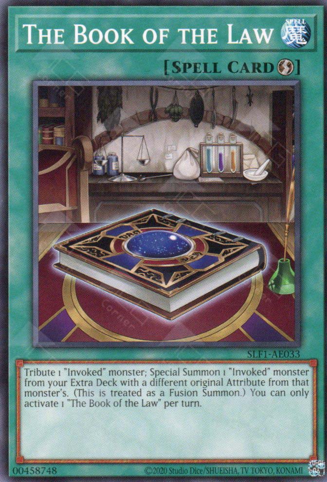 This is an image for the product The Book of the Law that has a rarity of Common in the Selection 5: Quarter Century Edition with a card code of SLF1-AE033 that is available on the TEKKX Product website.