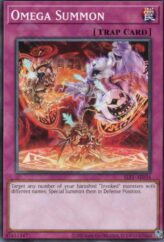 This is an image for the product Omega Summon that has a rarity of Common in the Selection 5: Quarter Century Edition with a card code of SLF1-AE034 that is available on the TEKKX Product website.