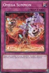 This is an image for the product Omega Summon that has a rarity of Common in the Selection 5: Quarter Century Edition with a card code of SLF1-AE034 that is available on the TEKKX Product website.