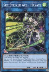 This is an image for the product Sky Striker Ace - Hayate that has a rarity of Common in the Selection 5: Quarter Century Edition with a card code of SLF1-AE045 that is available on the TEKKX Product website.