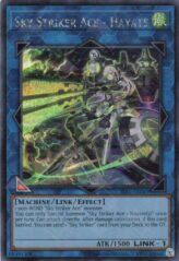 This is an image for the product Sky Striker Ace - Hayate that has a rarity of Secret Rare in the Selection 5: Quarter Century Edition with a card code of SLF1-AE045 that is available on the TEKKX Product website.