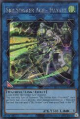This is an image for the product Sky Striker Ace - Hayate that has a rarity of Secret Rare in the Selection 5: Quarter Century Edition with a card code of SLF1-AE045 that is available on the TEKKX Product website.