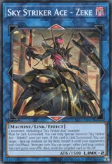 This is an image for the product Sky Striker Ace - Zeke that has a rarity of Common in the Selection 5: Quarter Century Edition with a card code of SLF1-AE047 that is available on the TEKKX Product website.