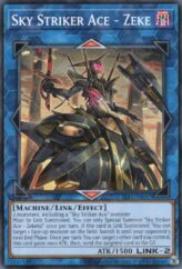 This is an image for the product Sky Striker Ace - Zeke that has a rarity of Common in the Selection 5: Quarter Century Edition with a card code of SLF1-AE047 that is available on the TEKKX Product website.