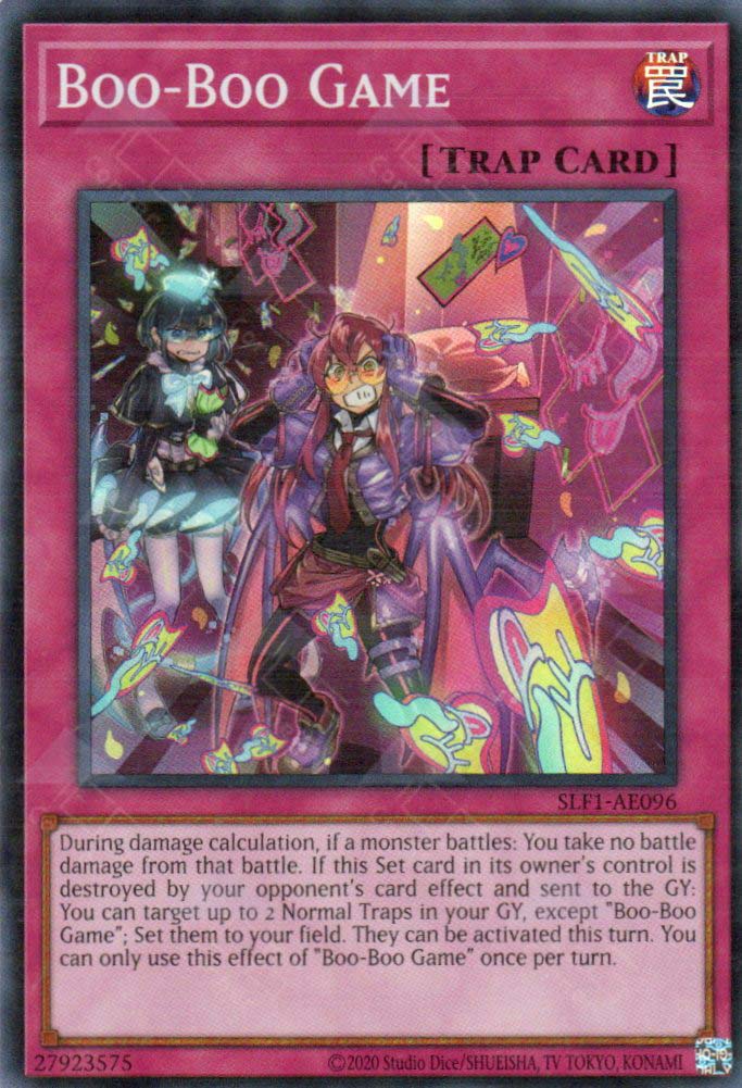 This is an image for the product Boo-Boo Game that has a rarity of Super Rare in the Selection 5: Quarter Century Edition with a card code of SLF1-AE096 that is available on the TEKKX Product website.