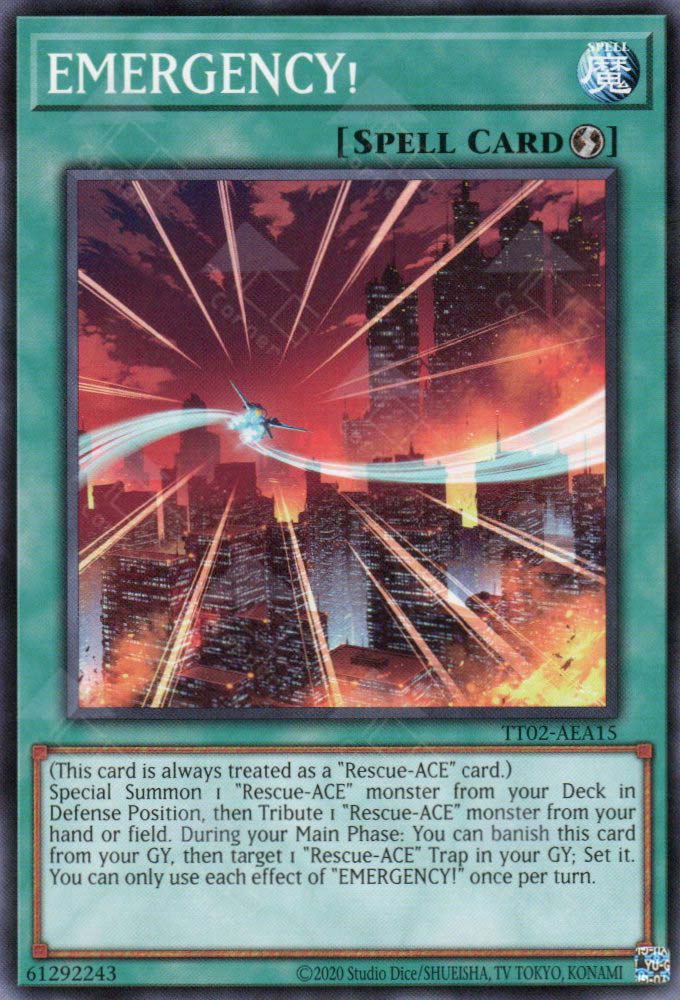 This is an image for the product EMERGENCY! that has a rarity of Common in the Tactical-Try Deck: Rescue-ACE with a card code of TT02-AEA15 that is available on the TEKKX Product website.