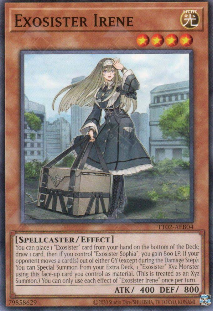 This is an image for the product Exosister Irene that has a rarity of Common in the Tactical-Try Deck: Exosister with a card code of TT02-AEB04 that is available on the TEKKX Product website.