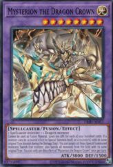 This is an image for the product Mysterion the Dragon Crown that has a rarity of Common in the Deck-Build Pack: Justice Hunters with a card code of DBJH-AE013 that is available on the TEKKX Product website.