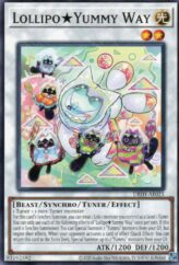This is an image for the product Lollipo★Yummy Way that has a rarity of Common in the Deck-Build Pack: Justice Hunters with a card code of DBJH-AE021 that is available on the TEKKX Product website.