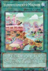 This is an image for the product Yummyusment☆Mignon that has a rarity of Common in the Deck-Build Pack: Justice Hunters with a card code of DBJH-AE023 that is available on the TEKKX Product website.