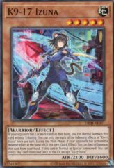 This is an image for the product K9-17 Izuna that has a rarity of Common in the Deck-Build Pack: Justice Hunters with a card code of DBJH-AE031 that is available on the TEKKX Product website.