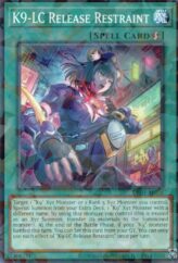 This is an image for the product K9-LC Release Restraint that has a rarity of Normal Parallel Rare in the Deck-Build Pack: Justice Hunters with a card code of DBJH-AE038 that is available on the TEKKX Product website.