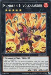 This is an image for the product Number 61: Volcasaurus that has a rarity of Common in the Deck-Build Pack: Justice Hunters with a card code of DBJH-AE043 that is available on the TEKKX Product website.