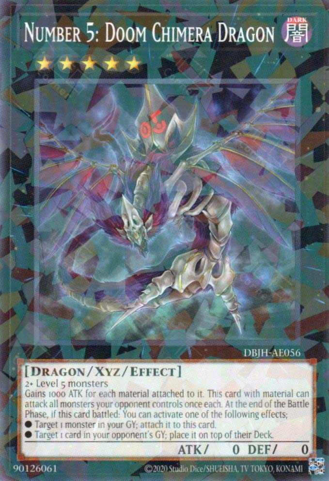 This is an image for the product Number 5: Doom Chimera Dragon that has a rarity of Normal Parallel Rare in the Deck-Build Pack: Justice Hunters with a card code of DBJH-AE056 that is available on the TEKKX Product website.