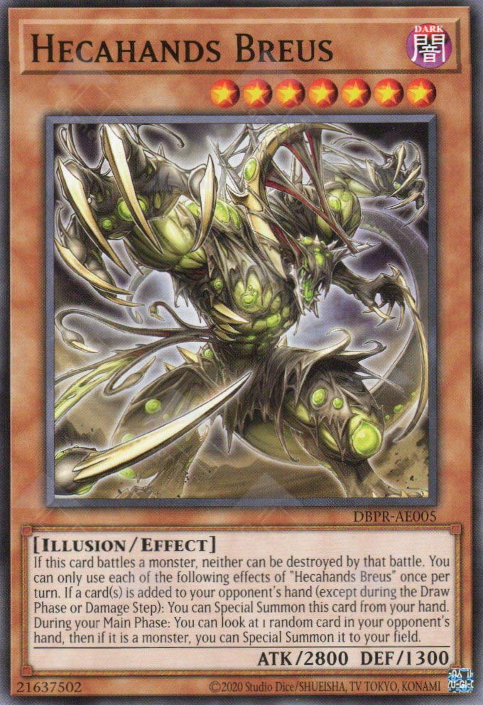This is an image for the product Hecahands Breus that has a rarity of Common in the Deck-Build Pack: Phantom Revengers with a card code of DBPR-AE005 that is available on the TEKKX Product website.