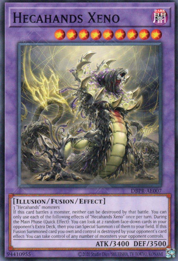 This is an image for the product Hecahands Xeno that has a rarity of Common in the Deck-Build Pack: Phantom Revengers with a card code of DBPR-AE007 that is available on the TEKKX Product website.