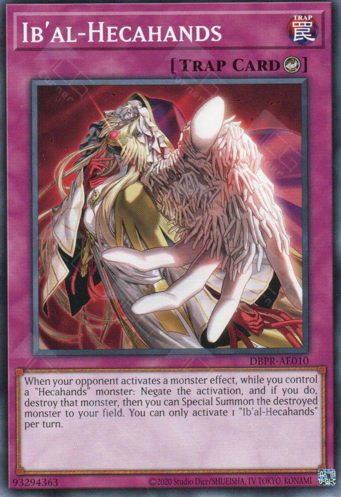 This is an image for the product Ib'al-Hecahands that has a rarity of Common in the Deck-Build Pack: Phantom Revengers with a card code of DBPR-AE010 that is available on the TEKKX Product website.