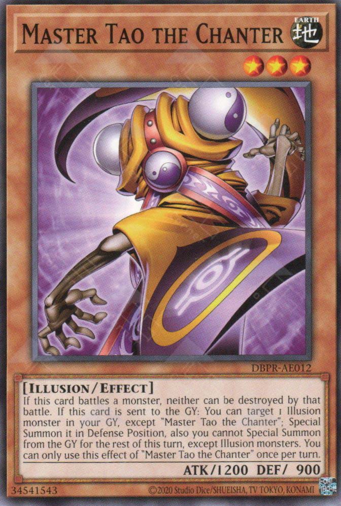 This is an image for the product Master Tao the Chanter that has a rarity of Common in the Deck-Build Pack: Phantom Revengers with a card code of DBPR-AE012 that is available on the TEKKX Product website.