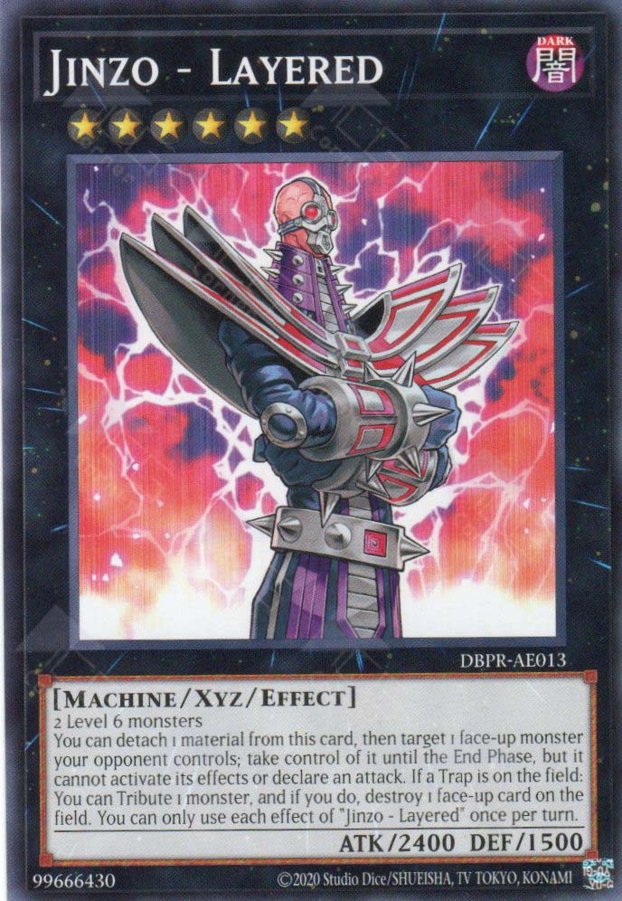 This is an image for the product Jinzo - Layered that has a rarity of Common in the Deck-Build Pack: Phantom Revengers with a card code of DBPR-AE013 that is available on the TEKKX Product website.