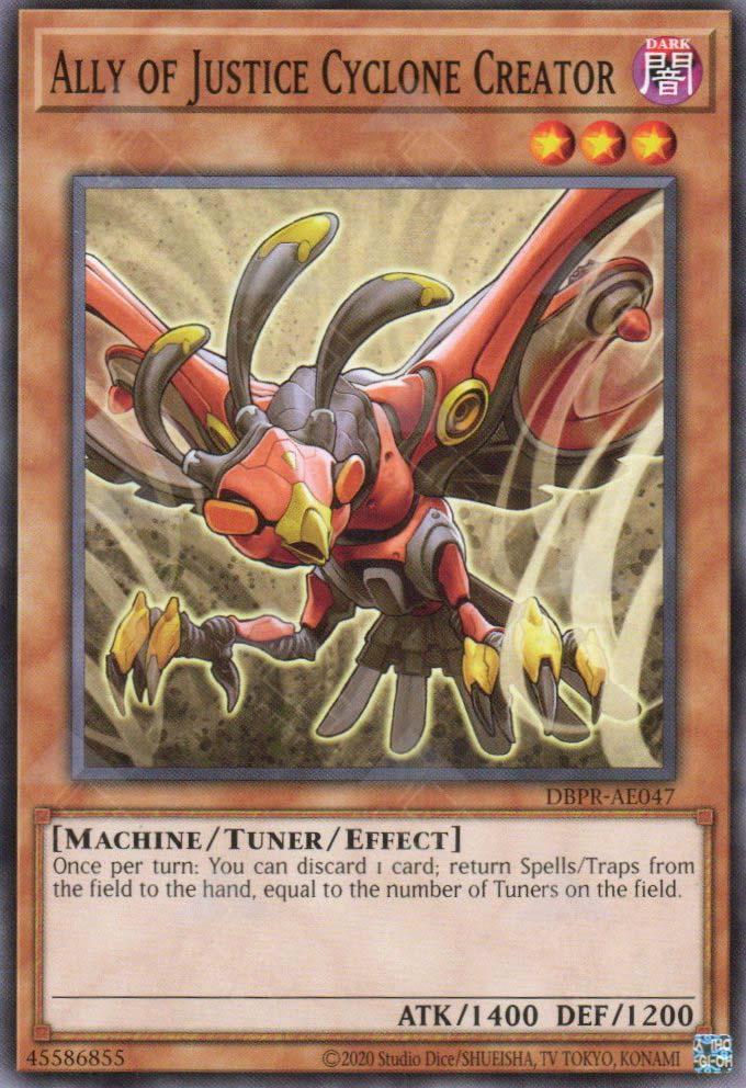 This is an image for the product Ally of Justice Cyclone Creator that has a rarity of Common in the Deck-Build Pack: Phantom Revengers with a card code of DBPR-AE047 that is available on the TEKKX Product website.