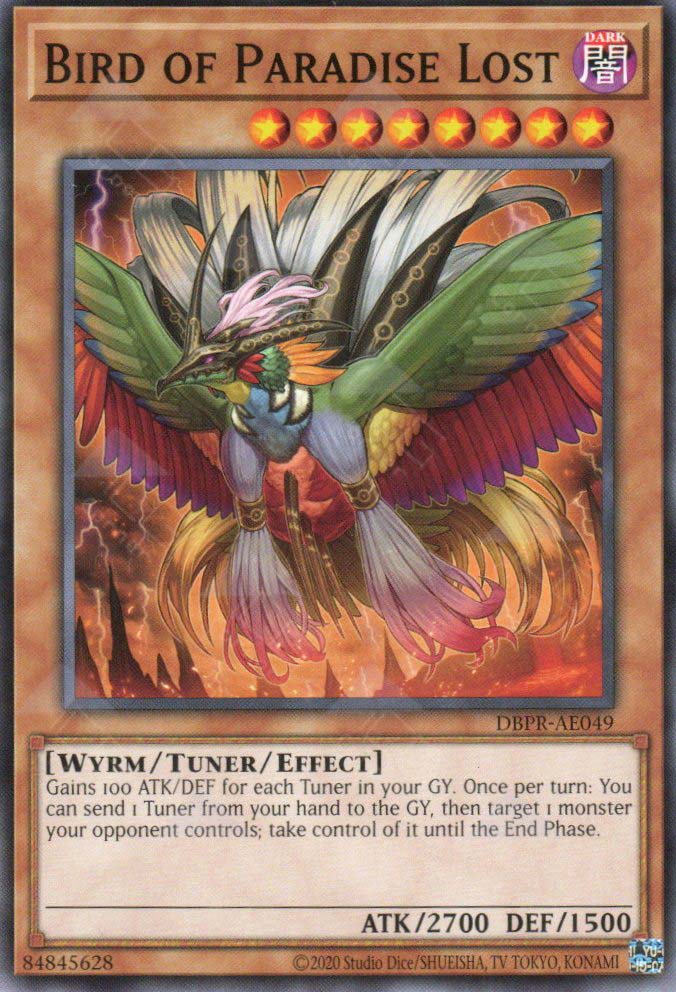 This is an image for the product Bird of Paradise Lost that has a rarity of Common in the Deck-Build Pack: Phantom Revengers with a card code of DBPR-AE049 that is available on the TEKKX Product website.