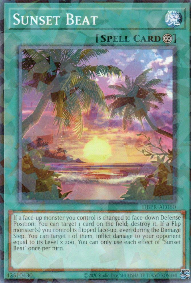 This is an image for the product Sunset Beat that has a rarity of Normal Parallel Rare in the Deck-Build Pack: Phantom Revengers with a card code of DBPR-AE060 that is available on the TEKKX Product website.