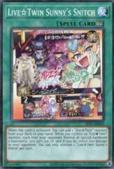 This is an image for the product Live☆Twin Sunny's Snitch that has a rarity of Common in the Selection 5: Quarter Century Edition with a card code of SLF1-AE092 that is available on the TEKKX Product website.