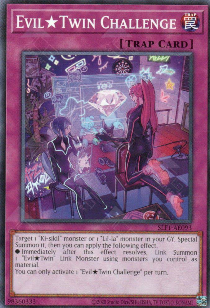 This is an image for the product Evil★Twin Challenge that has a rarity of Common in the Selection 5: Quarter Century Edition with a card code of SLF1-AE093 that is available on the TEKKX Product website.